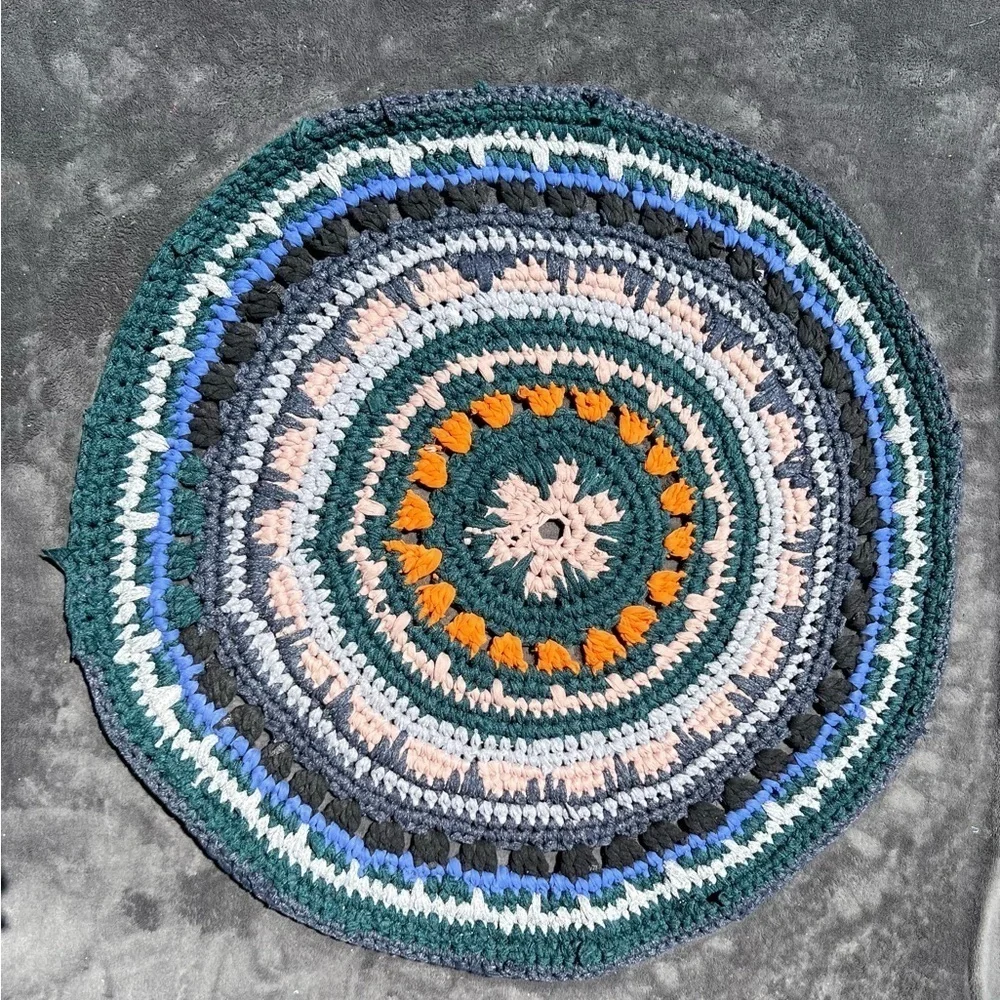 HAND crochet bohemian recycled round floor placement mat 30